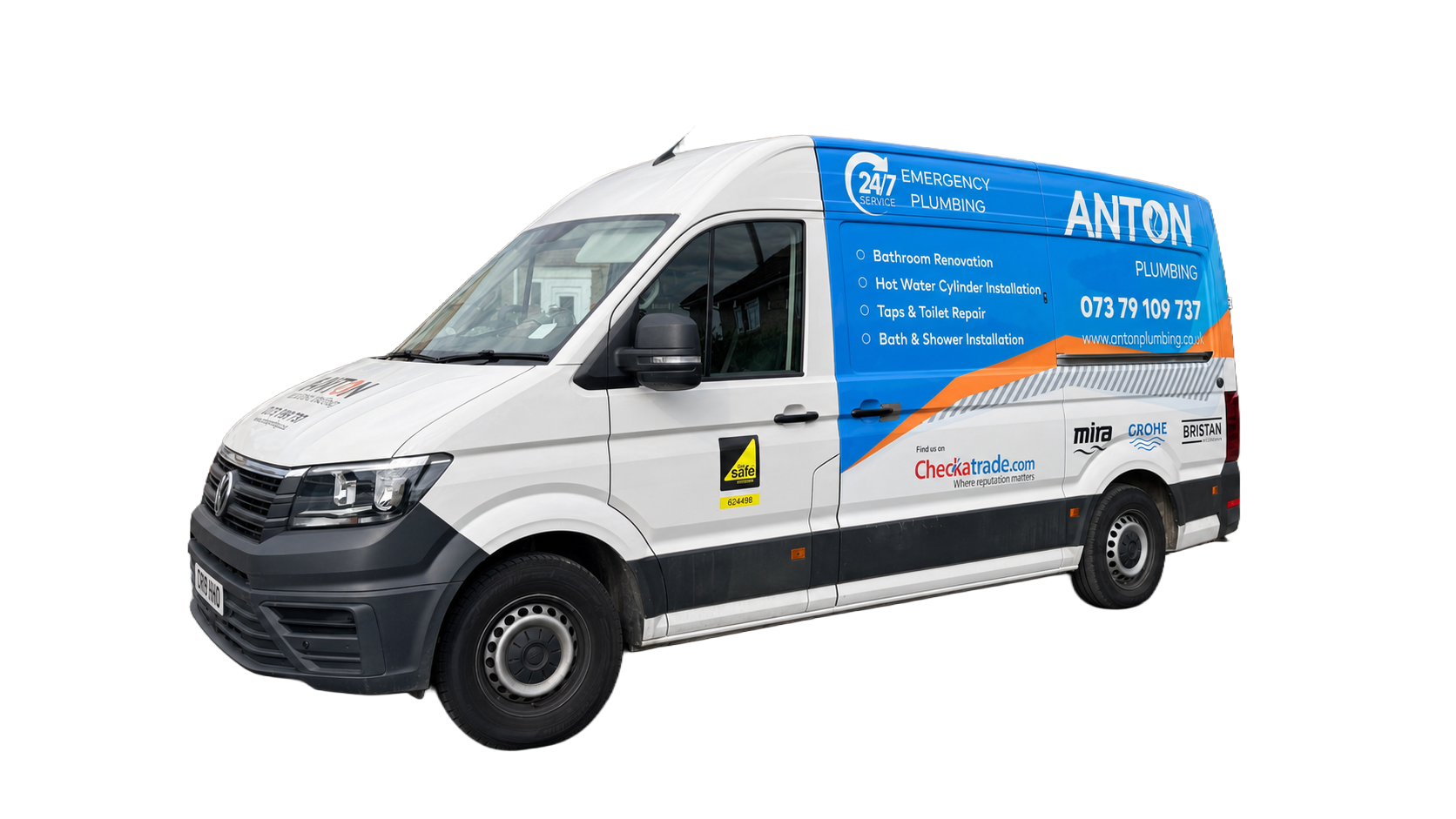 Anton Plumbing engineer beside the company van